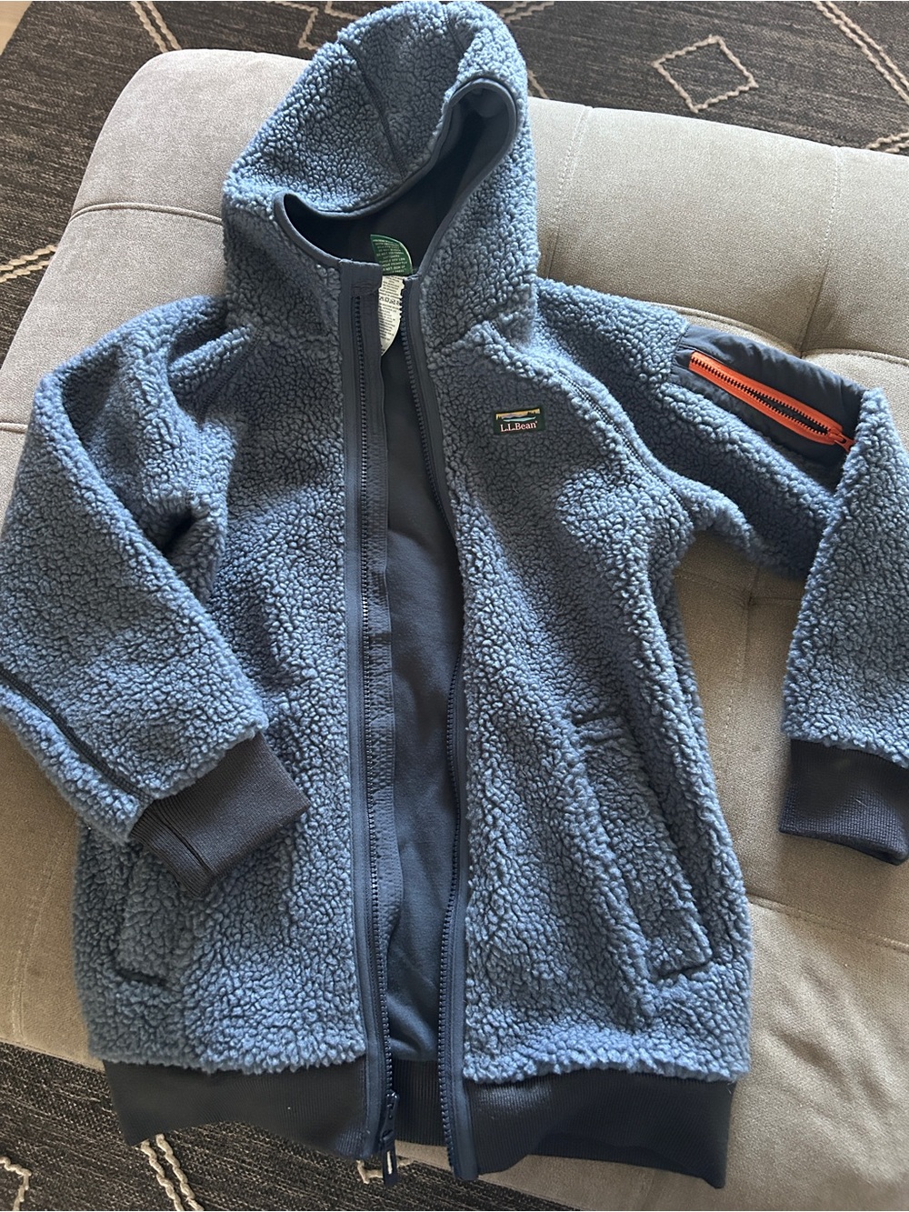 L.L. Bean Kids Blue Sherpa Zip Hoodie with Orange Accent